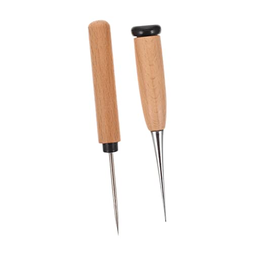 HAWILLOSCH Lot De 2 Alènes à Manche En Bois Pour Cuir Perforant, Outils De Poinçonnage à Gratter, Moyen Taille, Noirs, Pour Travaux De Couture Cuir Artisanat, Usage Manuel Et Bricolage
