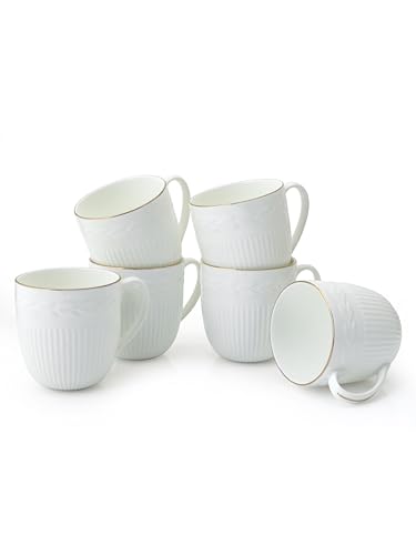 Image of Clay Craft Snow Impression Ceramic Gold Line Coffee Mugs /Tea Cups Set of 6 Pieces, 200ml, White (Snow), Tea Cup Set of 6, Mugs for Coffee, Cups Set of 6, Ideal for Gifting, Perfect for Home and Office