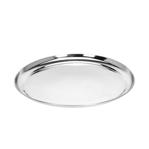 Spetebo Bandeja redonda de acero inoxidable plateada, diámetro de 34 cm, bandeja de metal para decoraciones, bandeja decorativa para velas, bandeja para Navidad, Adviento, regalos decorativos