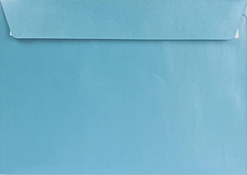 C5 (162mm x 229mm) Coloured Envelopes for Wedding Invitations/Greeting Cards/Crafts- Pack of 50 (Pearl Pastel Blue Peel & Seal)