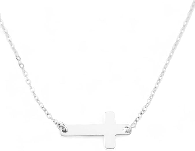 HotMixCold Engraved Name Sideways Cross Necklace, Personalized Small Cross Pendant Necklace/Nameplate Necklace 14k Gold fill, 925 Silver or 14k Rose Gold fill Jewelry