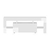 Redd Royal 130cm TV Stand Cabinet White High Gloss with Led Light for 32"-65" TV, Modern TV Unit Entertainment Center Console Cabinet with Large Storage Drawer Glass Shelves for Living Room Bedroom - Image 2