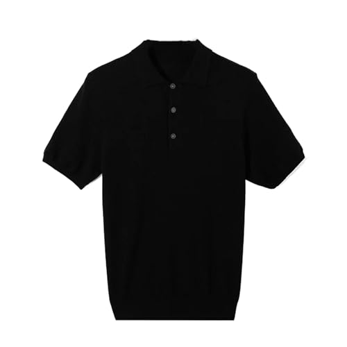 Men Short Sleeved Pure Wool Silk Sweater Polo Shirt Collar Solid Color Pullover Knitted Sweater Casual Tops