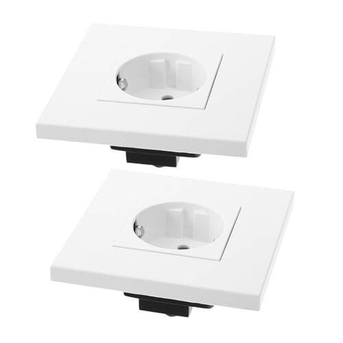DEARMAMY Enchufe Empotrado Estándar Europeo 86 MM Doble Punto de Corriente Pared al Ras Plástico Resistente 2 Unidades para Hogar Oficina y Apartamento Instalación Oculta Tipo Europa