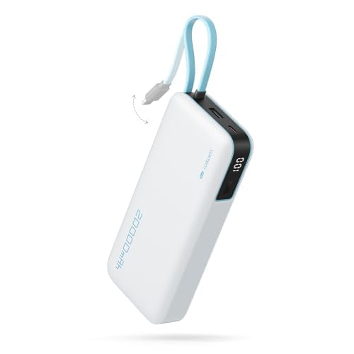 CUKTECH 45W Power Bank 20000mAh, Portable Travel Charger Built-in USB C Cable, Fast Charging Battery Pack for iPhone 16/15/14/13, iPad, Samsung Galaxy