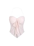 GORGLITTER Women's Y2k Going Out Babydoll Top Bow Knot Asymmetrical Lace Halter Tops Sexy Backless Summer Outfits Pink S