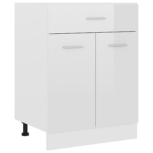 vidaXL Schubunterschrank mit 2 Regalböden 1 Schublade Schrank Küchenzeile Küchenmöbel Unterschrank Küchenschrank Hochglanz-Weiß 60x46x81,5cm Holzwerkstoff