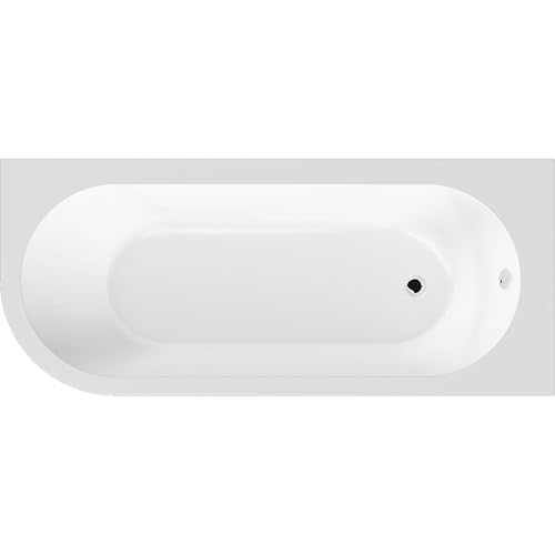 Image of Balterley 1500 x 710mm J Shape Shower Bath with Legs & Overflow, Single Ended Right Hand Back to Wall Gloss White Soaking Shower Bath, Acrylic Baths for Bathrooms, Adjustable Leg Set (White)