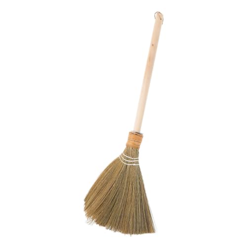 FRCOLOR 手編みトウモロコシほうき 取り外し可能な長木製ハンドル 天然繊維柔らかい毛 家庭用リビングルーム寝室清掃用