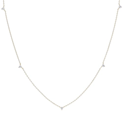 Ethos Jewelry Collier en or rose véritable 585 avec diamants - Chaîne minimaliste faite à la main avec diamants étincelants - Longueur réglable - Idéal pour les femmes, Or jaune