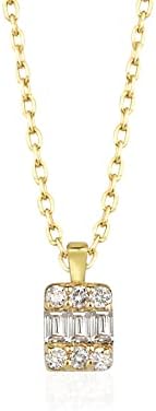 THEA 0.13 Ct Baguette Diamond Necklace for Women | Genuine Baguette Diamond Square Pendant Gift for Girlfriend | 14k Solid Gold Baguette-cut Bridesmaid Jewelry Gift in Real Yellow, White or Rose Gold