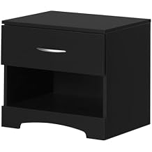 South Shore Step One 1-Drawer Nightstand, Pure Black with Matte Nickel Handles