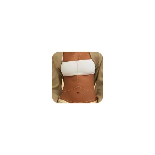 MIYUEFAN Körperketten für Frauen Sexy Bauch Taille Kette Bikini BH Kette Strass Brustkette Sommer Strand Nachtclub Körper Zubehör Schmuck für Damen und Mädchen (Gold Perlen)