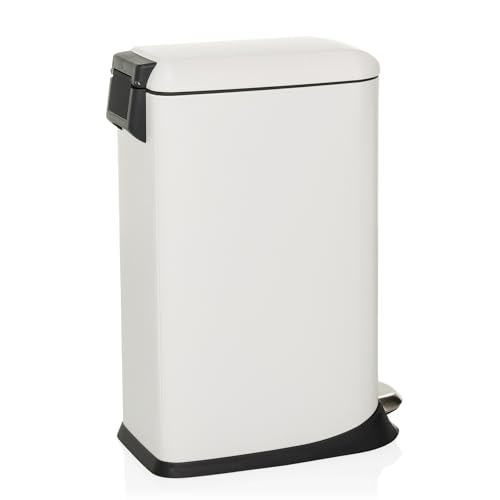 hjh OFFICE Mülleimer 20L, Treteimer mit Deckel, Softclose CLEAN Slim Stahl Abfalleimer schmal mit Inneneimer, Weiß, 56x34x22cm – Bild 6