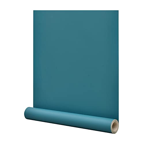 FUKU MON 24"x394" Peel and Stick Wallpaper Matte Solid Teal Blue Contact Paper Self Adhesive Removable Waterproof Wallpaper for Cabinets Bedroom Livingroom Shelf Liner Drawer by FUKU MON - Used condition - US$26.64