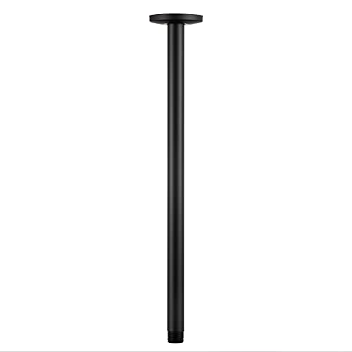 OFFO Braccio doccia con flangia 40cm Braccio doccia universale di ricambio a soffitto per soffione fisso e soffione a pioggia Nero opaco