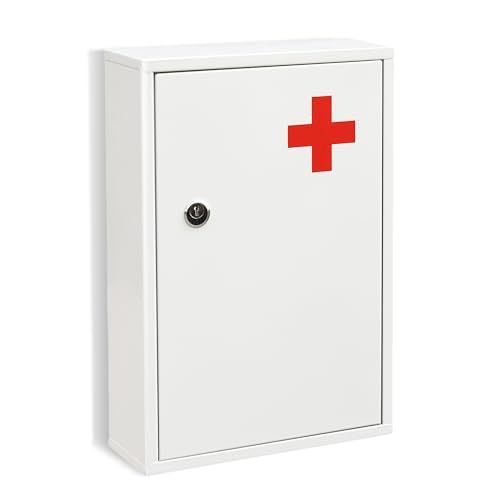 xhlokk Wall Mount Locking Medicine Cabinet Organizer Medicine Lock Box with Key First Aid Box Empty Wall Cabinet Secure Steel Medication Box