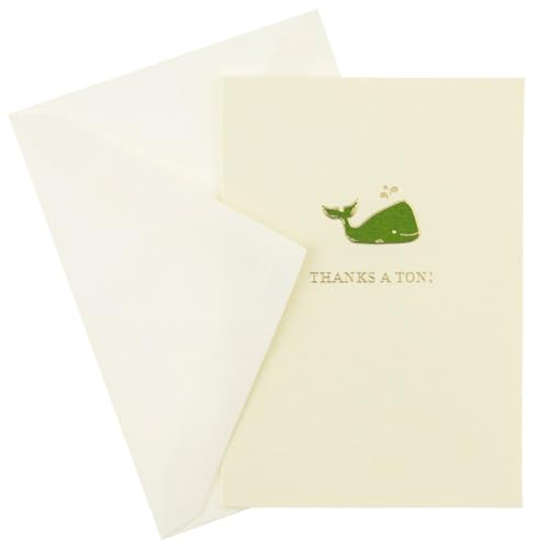 Image of Graphique Whale La Petite Presse Boxed Notecards - 10 Elegant Embossed Green Whale Thanks a Ton! Thank You Cards with Matching Envelopes, 3.25 inch x 4.75 inch