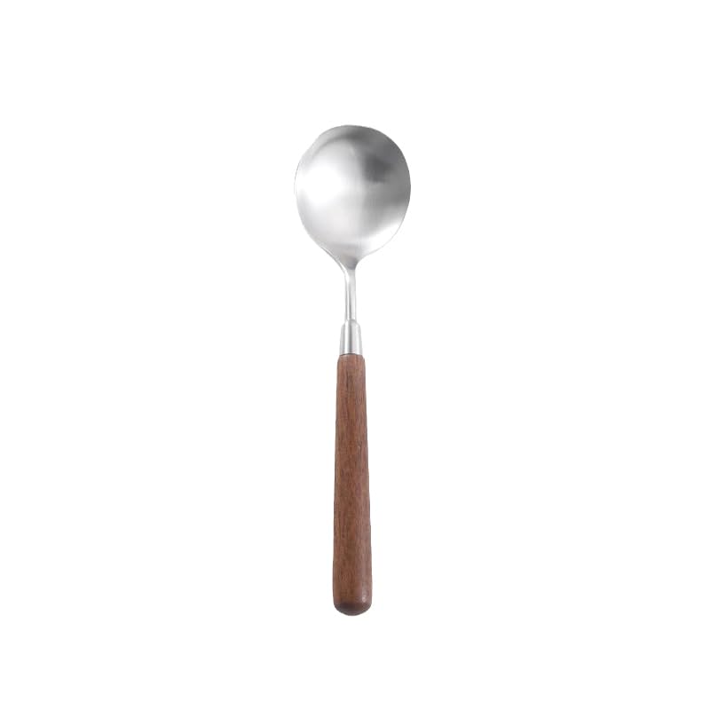 1 x Edelstahl-Löffel mit Holzgriff, Retro-Löffel, rund, Dessertlöffel, Restaurant, Westernlöffel, Suppenlöffel, Haushalts-Esslöffel