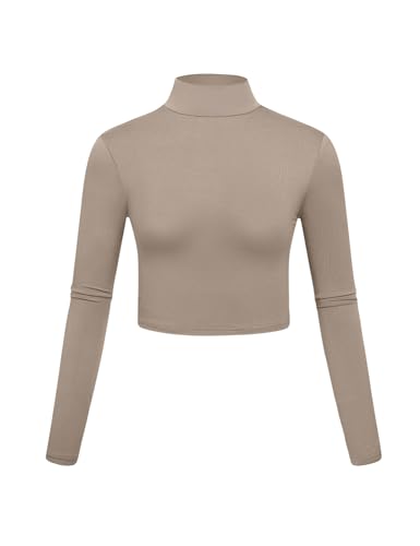 Image of Kindcall Lightweight Mock Turtleneck Crop Tops Long Sleeve Casual Base Layer for Women