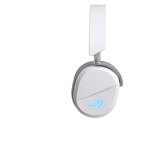 ASUS ROG Pelta White - Casque Gaming sans Fil - connectivité tri-Mode avec Speednova, membranes de 50mm plaquées en Titane, Micro à Bande ultralarge de 10mm, Batterie de 60 Heures, Poids de 309g