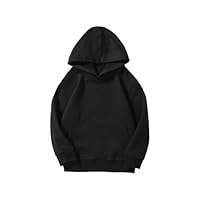 Boys Girls Plain Hoodies Long Sleeve Oversized Hoodie Kids Soft Cotton Hooded Sweatshirts Baggy (Black, 11-12 Years)