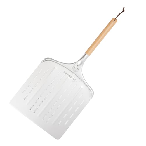 ROCKSHEAT Pizza Peel 12 Inch - Anodized Aluminum Pizza Spatula with Wooden Handle - Ideal for Pizza Oven & Baking, Lightweight Pizza Turning Peel for Baking pizza Bread Pizza Oven Accessories Tools