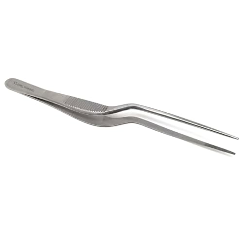 Lab Forceps with Offset Handle Fine Point Serrated Stainless Steel Bayonet Tweezers (5.5 Inches)