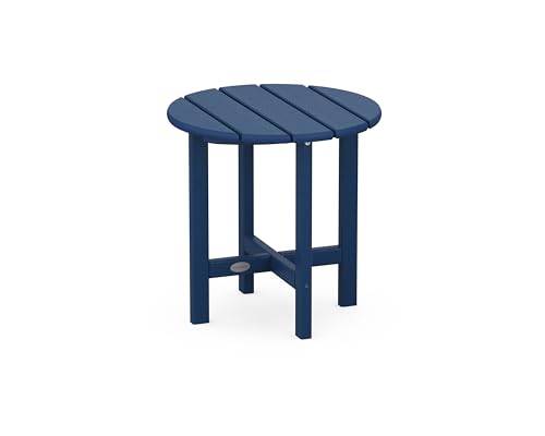 POLYWOOD Round Side Table, 18 Inch, Outdoor End Table, Recycled Plastic Patio Furniture, Pool Deck Garden Hot Tub Accent Table, Navy
