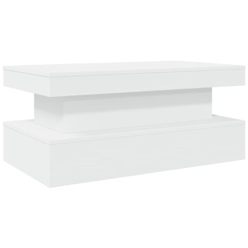 vidaXL Mesa de Centro con Luces LED, Mesita Baja de Sofá con Almacenamiento, Mueble Auxiliar de Teléfono, Decoración para Salón, Blanco
