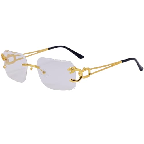 Rimless Diamond Cut Trendy Retro Hip Hop Tint Lens Sun Glasses Frameless Rectangle Sunglasses For Men and Women