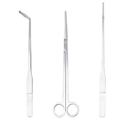 kuou Aquarium Kit Tool Accessories, 3 in 1 Stainless Steel Aquarium Tank Aquatic Plant Tweezers Scissors Tool Set for Fish Tank Plants