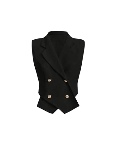 GORGLITTER Women's Button Front Sleeveless Blazer Jackets Trendy Casual Business Cardigan Vest Elegant Outwear