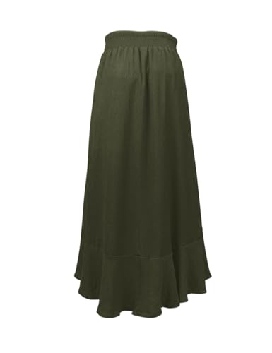 Image of Minclouse Women's Elastic Tie Waist Button Down Maxi Skirts Casual Loose Flowy Swing Slit Front Dress