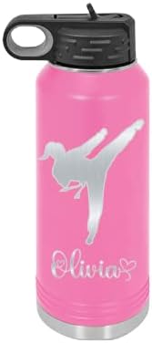 Engraved Water Bottle, Personalized Girls Karate Water Bottle, 32oz Etched Water Bottle, Lot's Of Colors