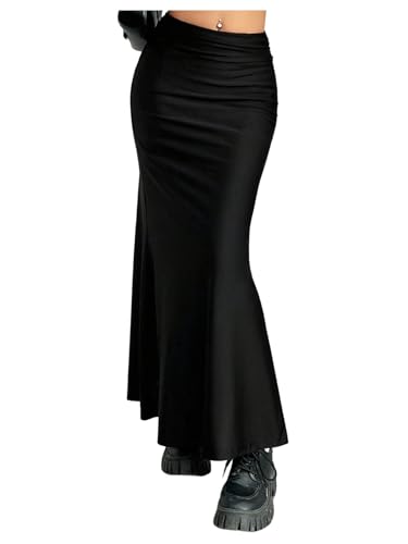 Faldas de Cola de pez Fruncidas de Cintura Baja Estilo Bodycon Maxi Y2K