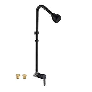 Outdoor Shower System, Matte Black Single Handle Outdoor Shower Faucet with High Pressure Shower Head and Valve for yard(Garden Hose Adapters Included)
