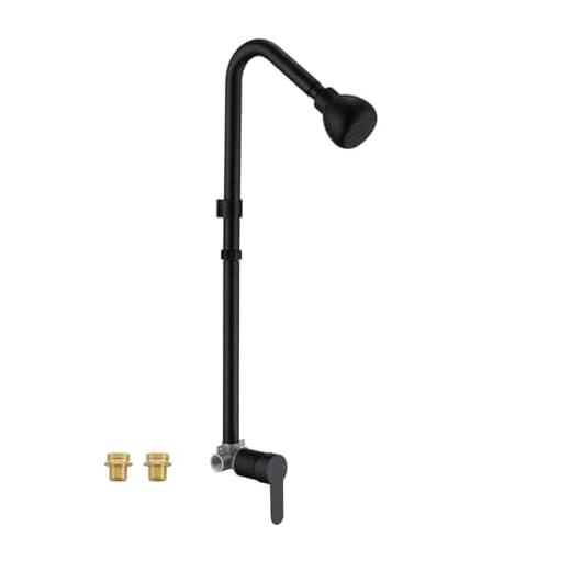 Outdoor Shower System, Matte Black Single Handle Outdoor Shower Faucet with High Pressure Shower Head and Valve for yard(Garden Hose Adapters Included)