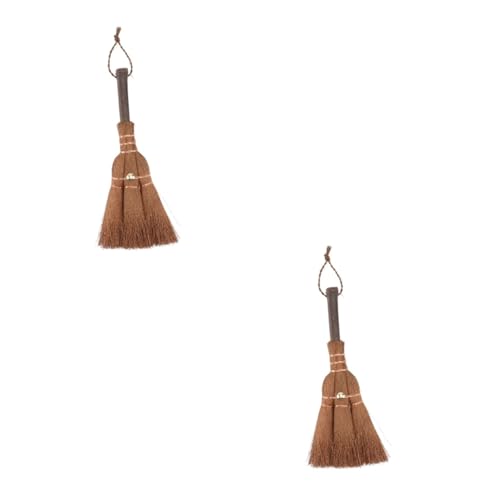 FOMIYES 2 Pcs Mini Brown Broom Mini Household Cleaning Broom Small Palm Broom Useful Broom Desktop Cleaning Tool Broom Toy Adorable Broom Mini Palm Broom Ceremony Cleaning Broom