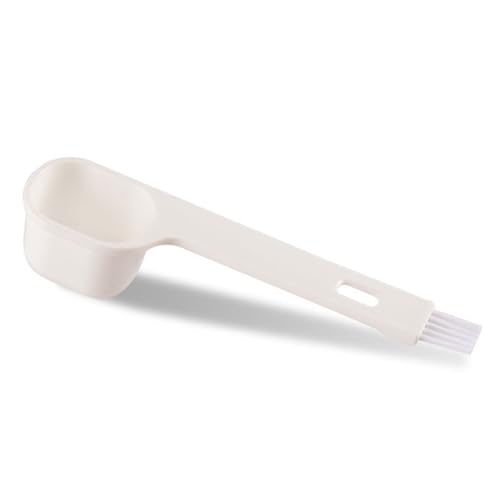 Vilgftyiet Lot de 2 cuillères à café avec brosse pour moulin à expresso et nettoyage du café moulu, noir et blanc, matériau PP, 14,4 cm