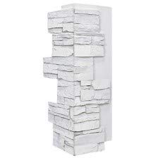Faux Stone Wall Panel - Deep Stacked Stone Corner - Alpine Stone White Color 24" H X 11" W X 1 1/4" D