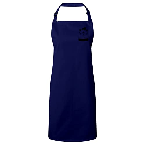 Tablier cuisine premium en textile haut de gamme navy avec illustration ours d'hiver