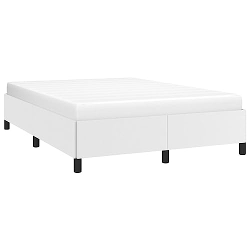 VidaXL Cadre de Lit Rembourré à Lattes Double Adulte - Meuble de Chambre à Coucher Intérieur Blanc 140x190 cm en Similicuir