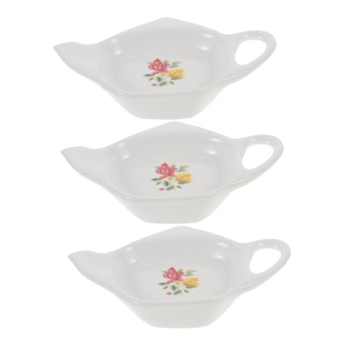 IWOWHERO 3 pezzi Piatti Portabustine Tè in Ceramica Forma di Teiera Multifunzione per Bustine Tè Sottobicchiere e Ciotola per Salse Accessori Cucina Vintage Leggeri e Resistenti