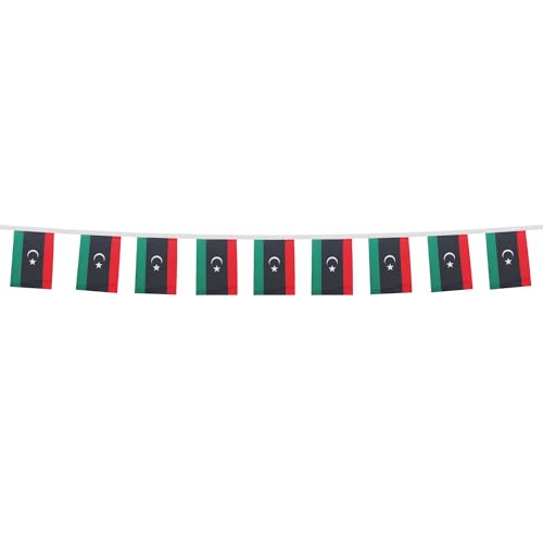Image of AZ FLAG Libya 6 meters BUNTING Flag 20 flags 9'' x 6'' - Libyan STRING flags 15 x 21 cm