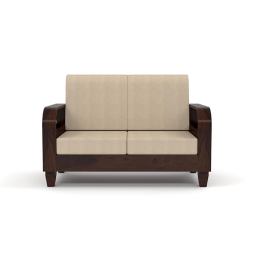 Image of Sheesham Wooden 7 Seater Sofa for Living Room | Solid Wood Sofa with Rattan Cane Side Rack | Rosewood Sofa Set for Home & Office | Lounge (Walnut, 3+2+2 Seater)