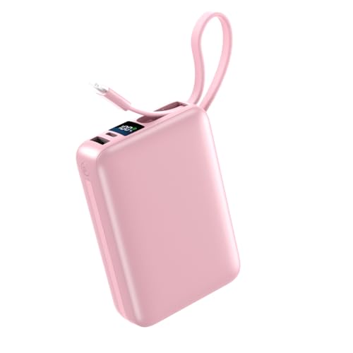 Power Bank, 26800mAh Batería Externa, Carga Rápida Powerbank con 2 Puertos y 2 Cables, Rosa