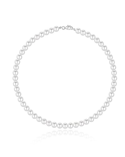 HSIXHAF 1 pieza collar de perlas de 6 mm para hombres collares collar de perlas de imitación para hombres collar de perlas de 18 pulgadas de largo collar de gargantilla collar perlas blancas joyería
