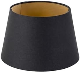 Qazqa Modern Lampshade – Round Schuin Katoen – Black Gold Round Supports E27 Diameter 20 cm