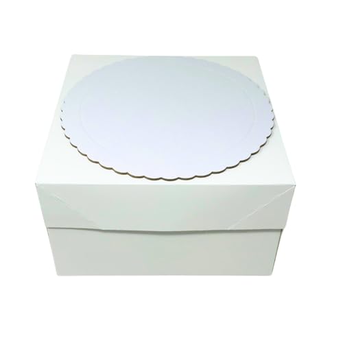 Decoraciondulce - Pack de 5 Bases Extrafuertes de 30cm x 3mm y 5 Cajas para transportar tartas de 30.4 x 30.4 x 15cm de altura… (Blanco)